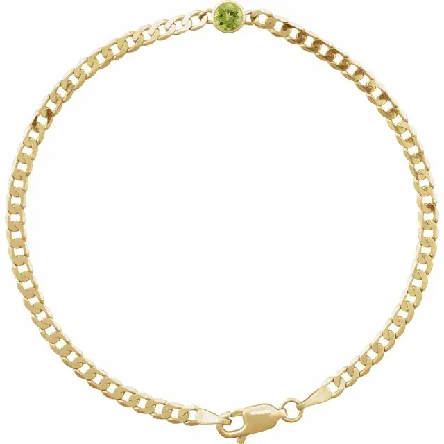 Thumbnail: 14K Yellow Gold Peridot Gemstone Link 7" Bracelet