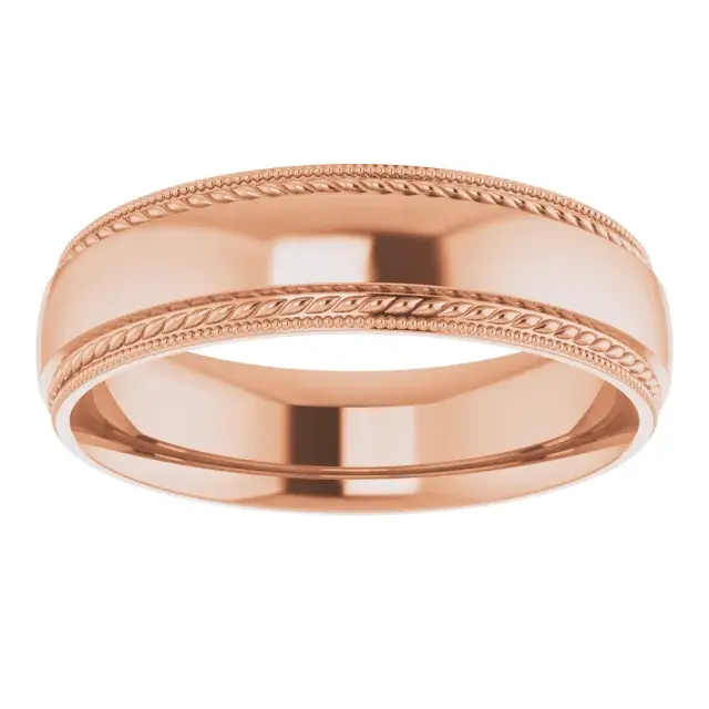 Thumbnail: 14K Rose Gold 6 mm Rope & Milgrain Edge Band front view
