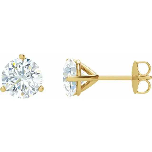 Front and side view of 14K Yellow Gold Natural Diamond Stud Earrings