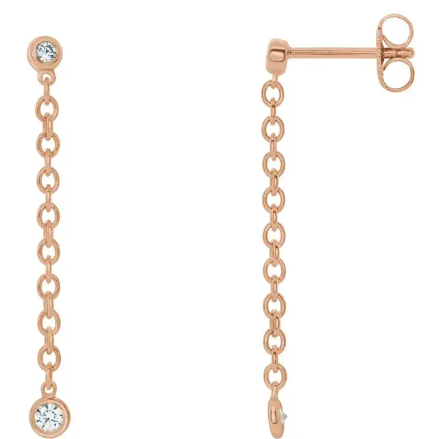 14K Rose Gold 1/5 CTW Natural Diamond Chain Earrings front and side view