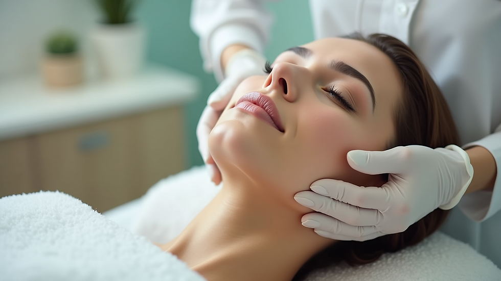 Close-up view of a therapist performing facial massage in a bright esthetic room