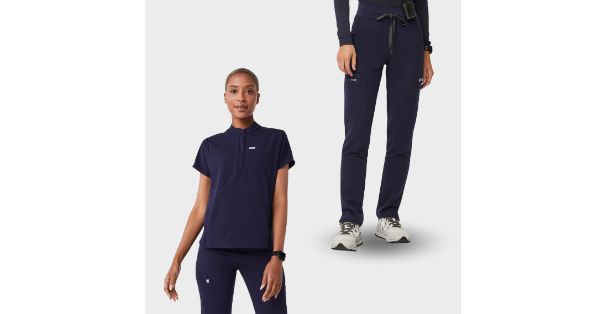 FIGS NAVY MONTEX TOP + SKINNY PANTS