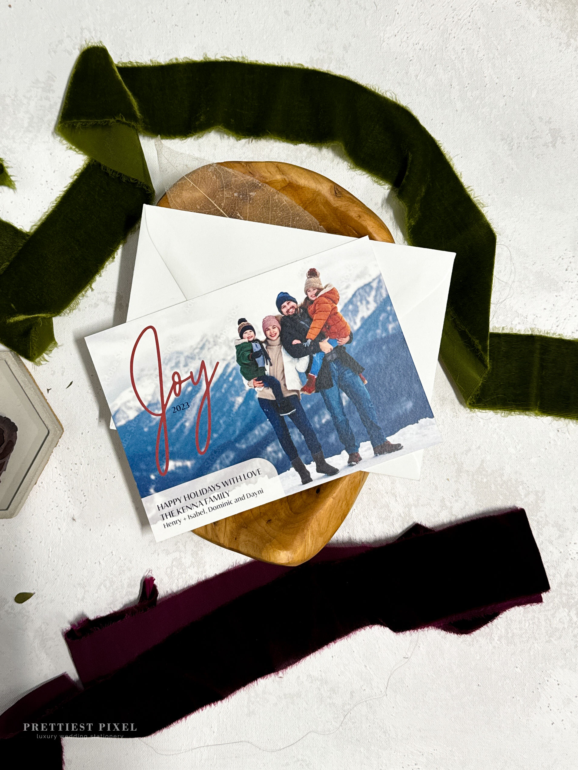 Christmas Photo Cards with Joy and Blank Envelopes |  Single Sided Style C10