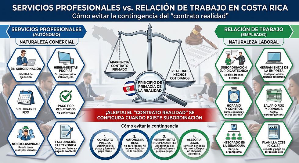 Servicios profesionales vs. Relación de trabajo en Costa Rica: Cómo evitar la contingencia del "contrato realidad"