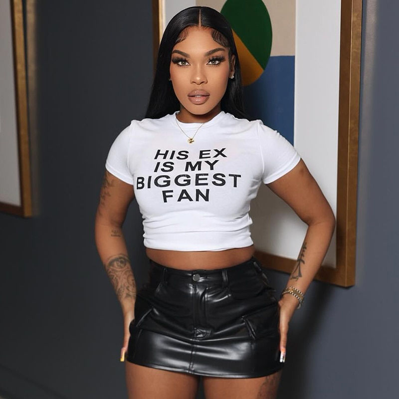 Solid Color Letter Print Crop Top T Shirt