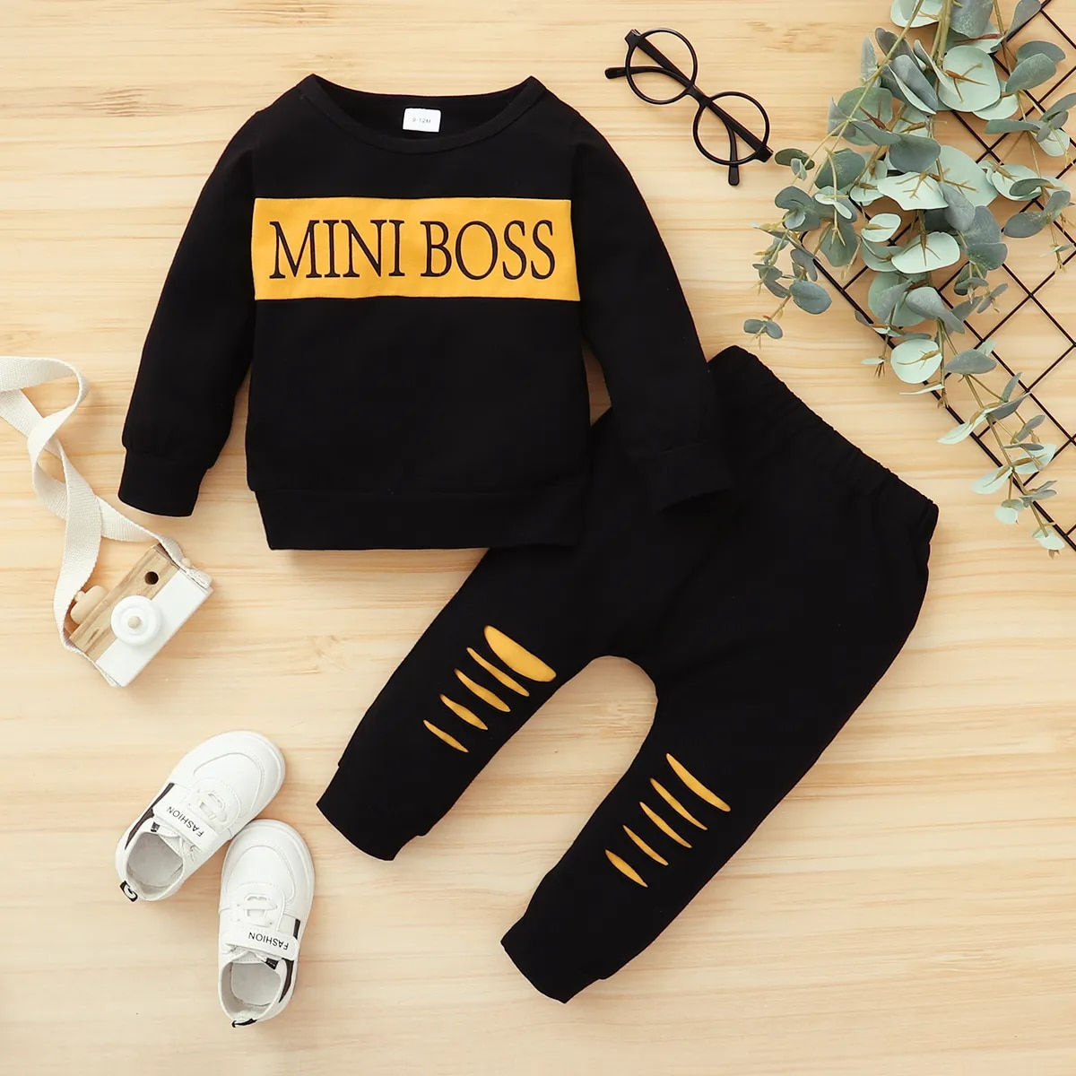 Print Long Sleeve T-shirt Top + Long Pant Set