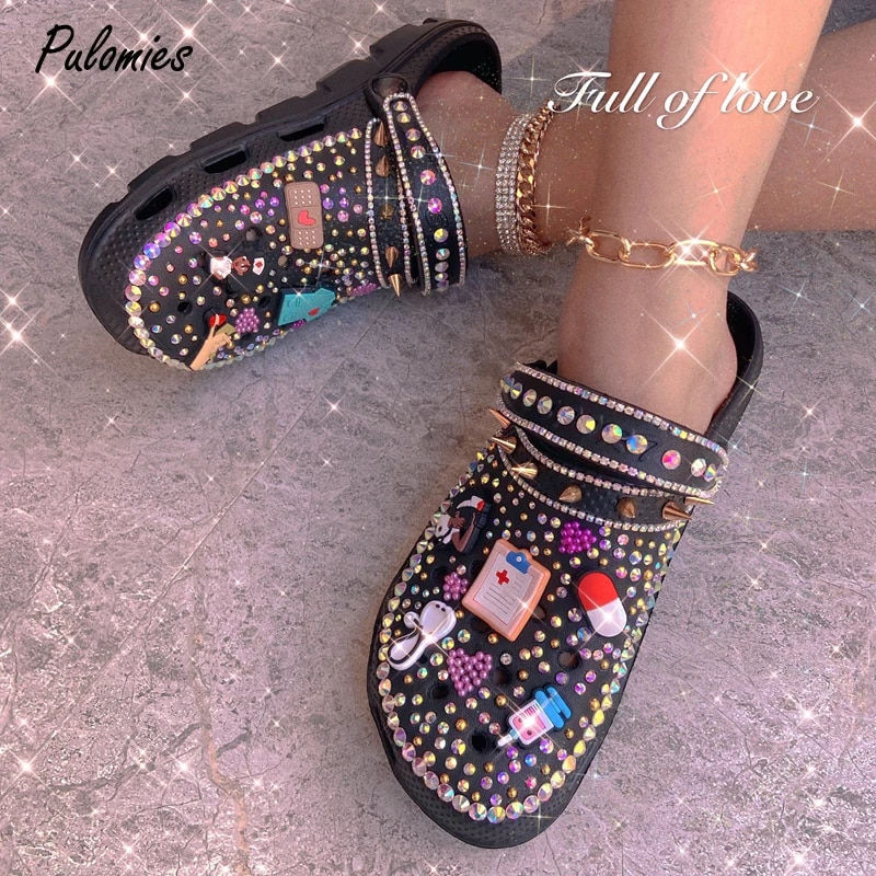 Women Bling Clogs With Charms Female
