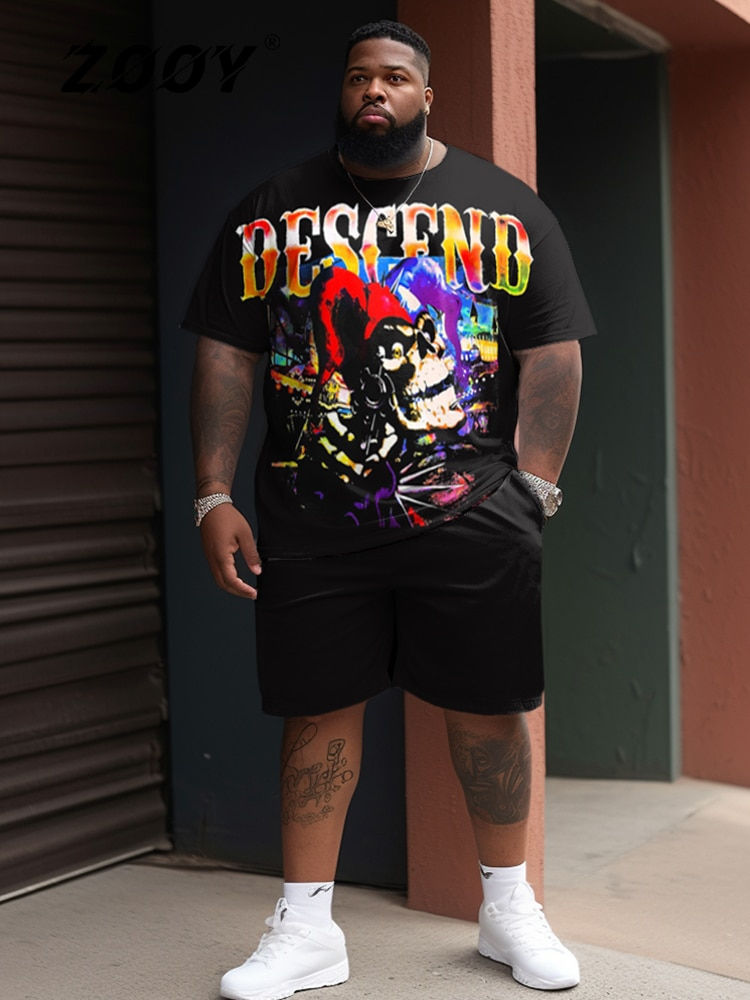 Men's Plus Size Personality Graffiti Cartoon T Shirt Shorts Set
