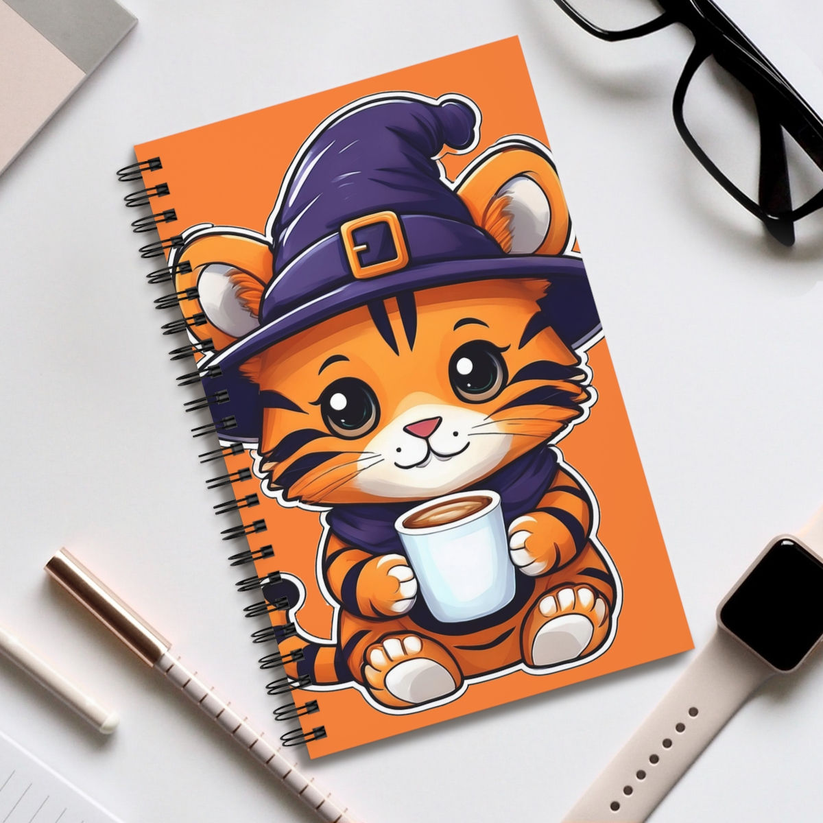 Orange Baby Tiger Halloween Fall Journal Planner Sketch Book