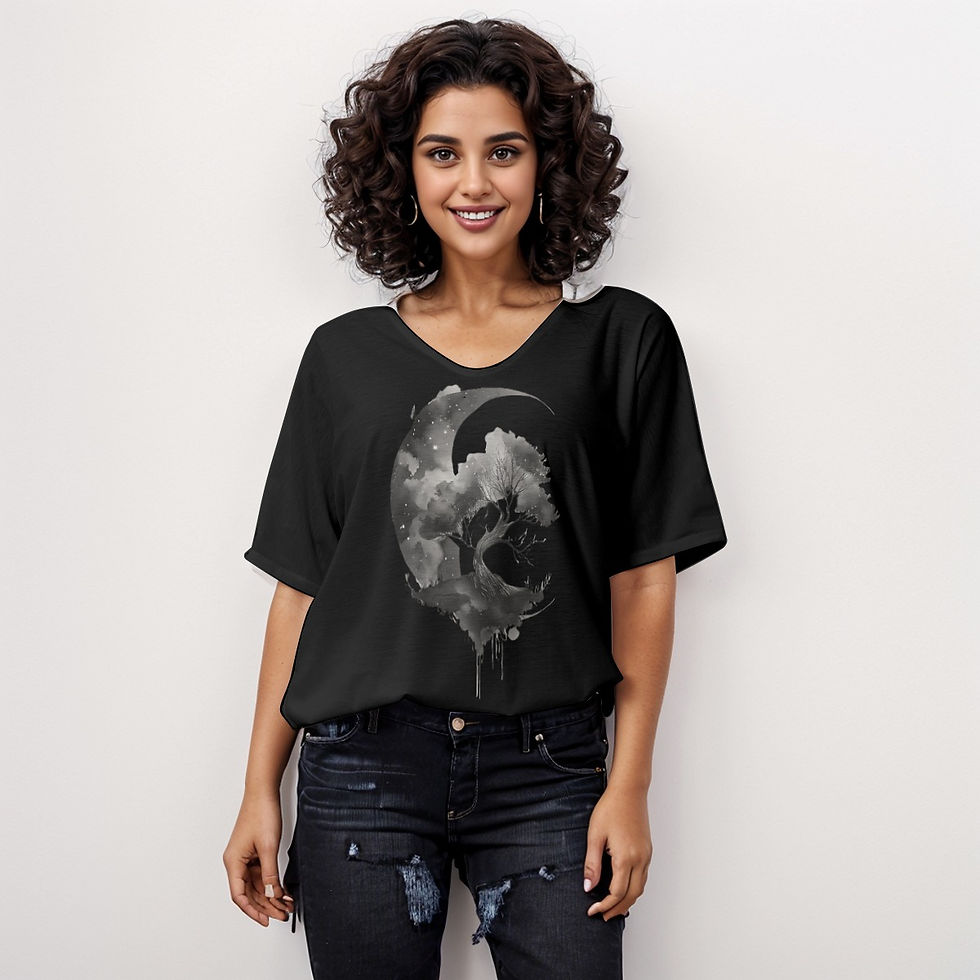 Luna Soul Tree of Life Crescent Moon Women's Bat Sleeves V-Neck Blouse
