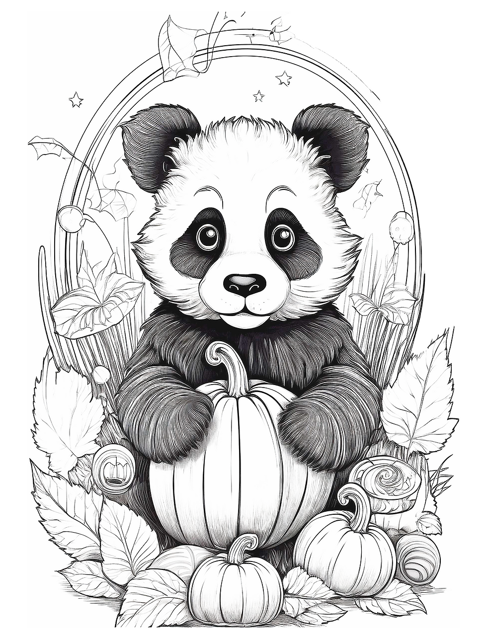 Pumpkin Coloring Page, Cute Baby Panda Fall Coloring Page, Free PDF Coloring Page, Panda with Pumpkin