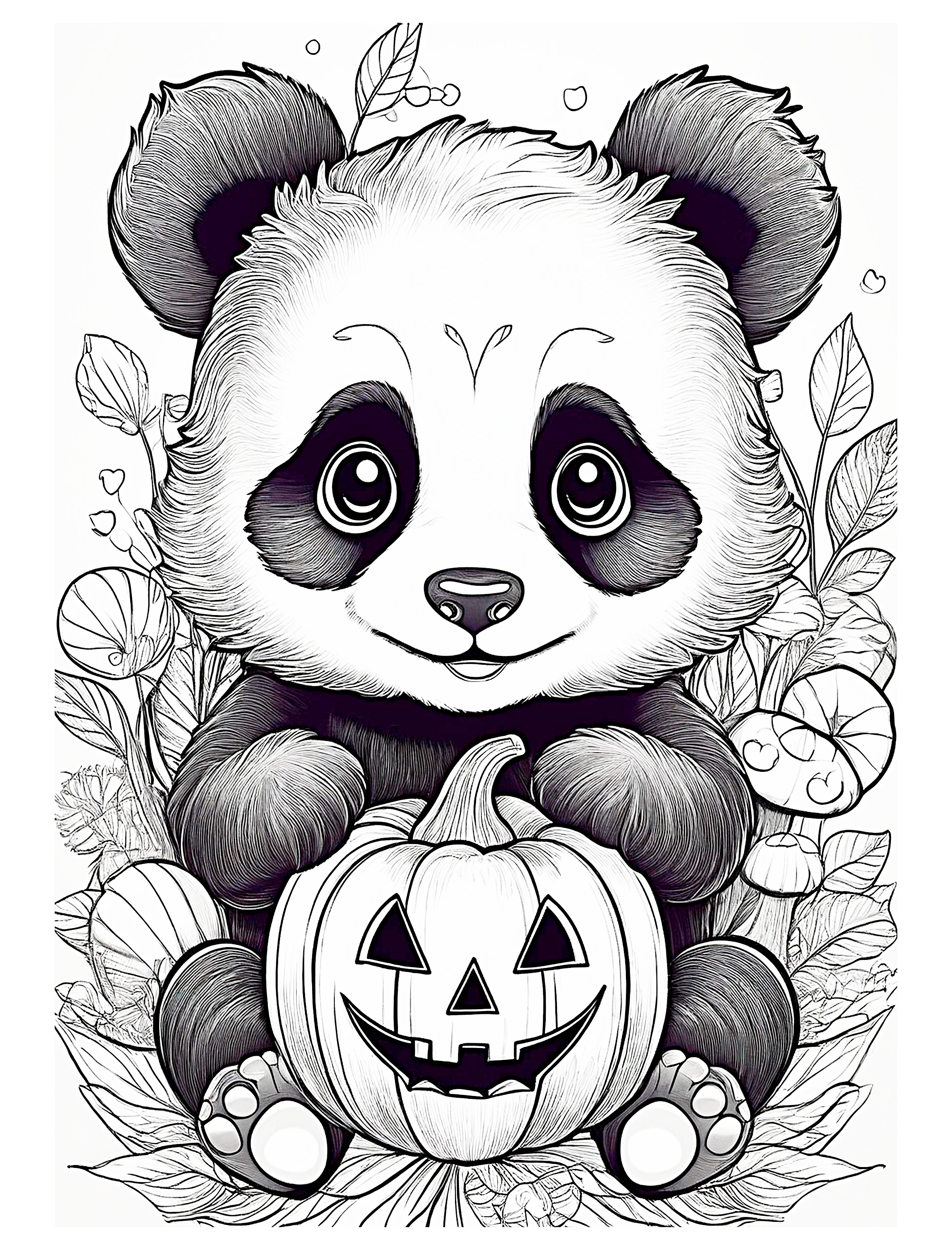 Free Halloween Coloring Pages, Panda with Pumpkin for Fall and Halloween, Panda Coloring Page, Free PDF Coloring Pages, Art