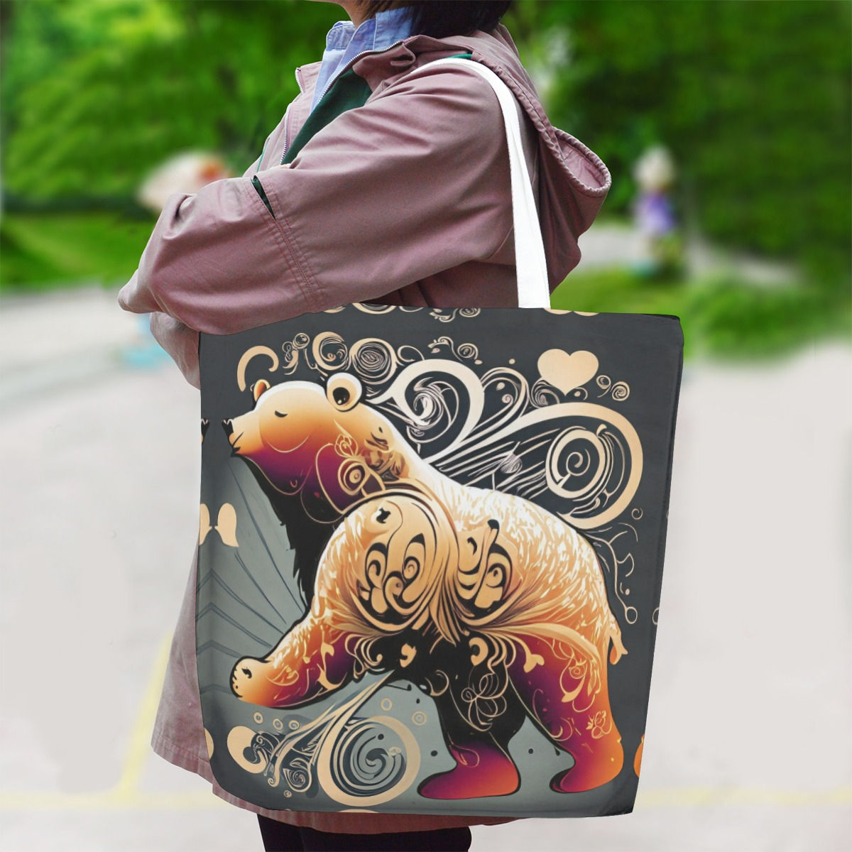 Mandala Bear Canvas Bag With Shoulder Strap