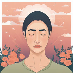 Person who looks sad with eyes closed flowers and sunset in background person hopeful for grief companionship