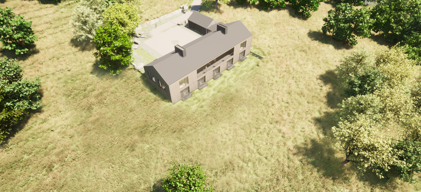 LONG BARN IN A MEADOW, Catskill Mountain Region, NY