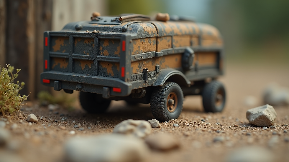 Close-up view of a detailed scale model trailer with custom parts