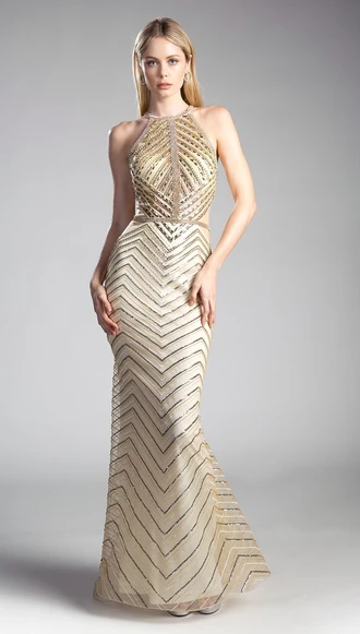 Thumbnail: Sequined Halter Neck Mermaid Shape Dress
