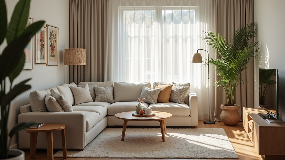 Eye-level view of a cozy living room with stylish decor