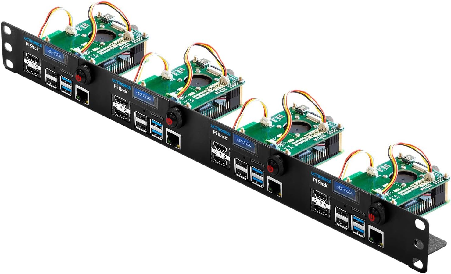 מתלה אולטימטיבי עבור Raspberry Pi 4, 19 אינץ' 1U מתלה עם כל IO בצד אחד, OLED