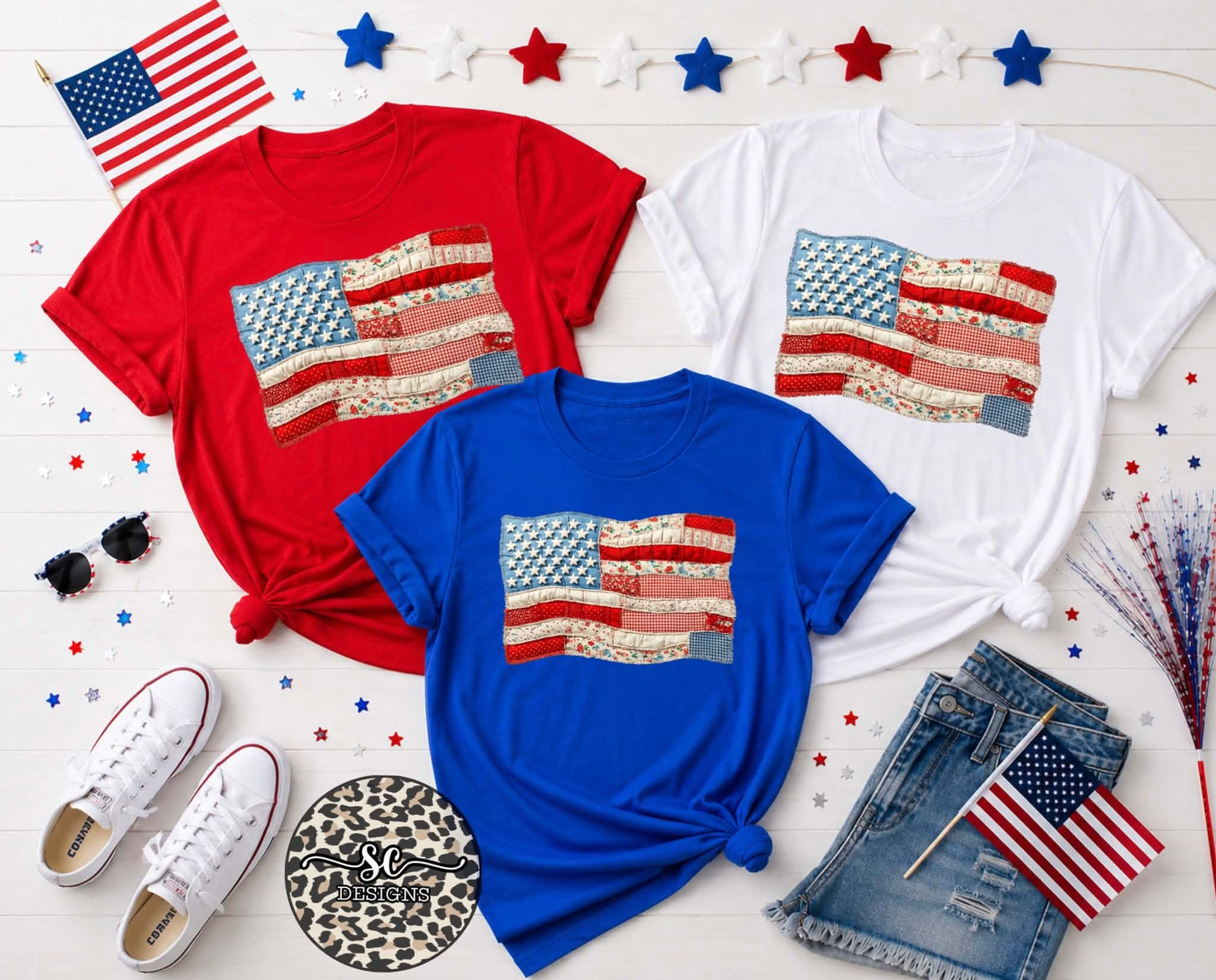 Faux Quilted Flag Tee