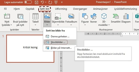 Skjermdump av egen PowerPoint