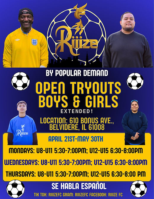 Open tryouts flyer through the month of May