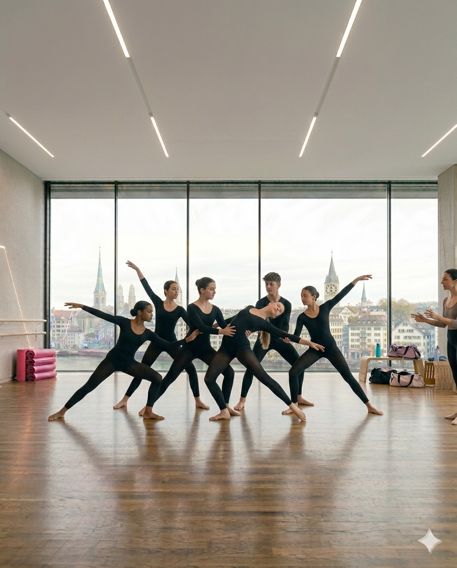 Group of pre-pro dancers in a dance studio