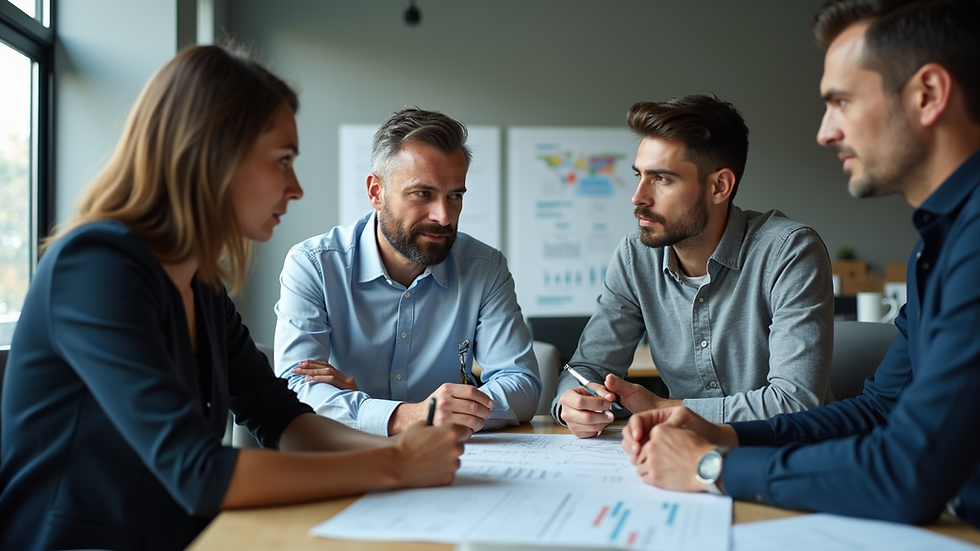 Eye-level view of a project manager discussing a project plan with team members