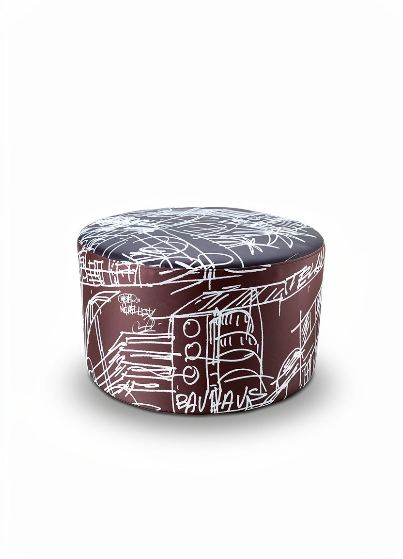 Large art pouf by LevysArt with colorful limited edition artwork design.