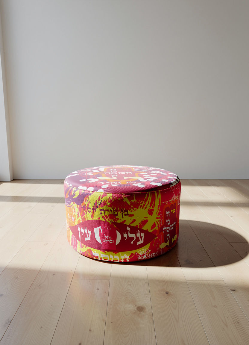 Art pouf by LevysArt with colorful contemporary artwork design.