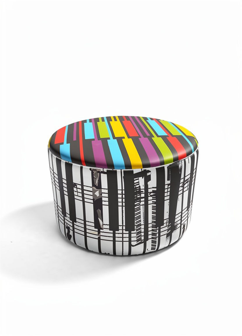 Medium art pouf by LevysArt with colorful artwork design.