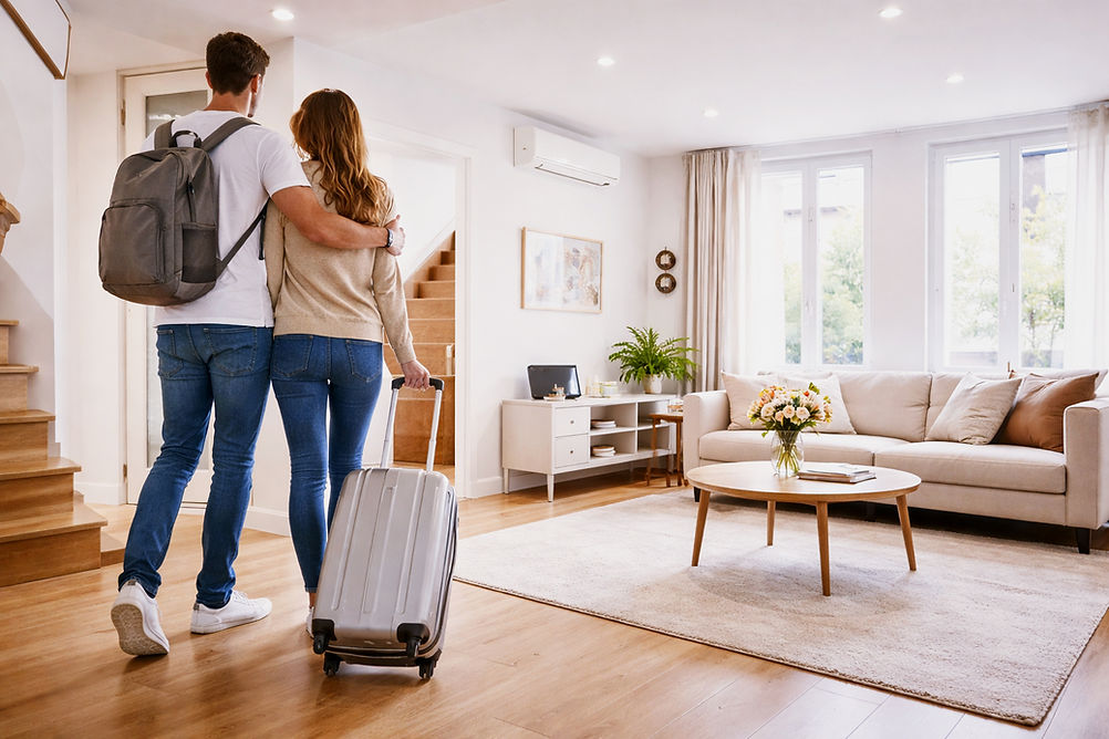 couple de propriétaires sereins après avoir confié leur bien à une conciergerie professionnelle