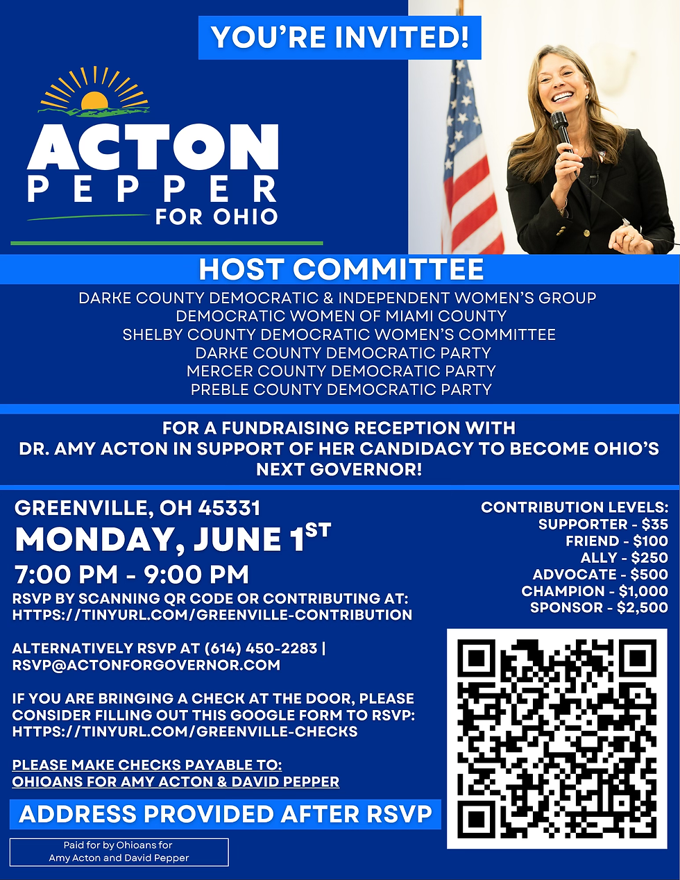 Acton Pepper for Ohio fundraising reception