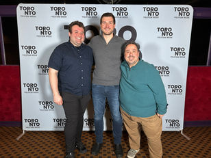 Director Nicholas Koscik with his producer, David M. James, and editor, Eric Metzloff, at the world premiere of his film, "Dear Friend, Where Have You Gone?" at the 2024 Toronto Film Week.