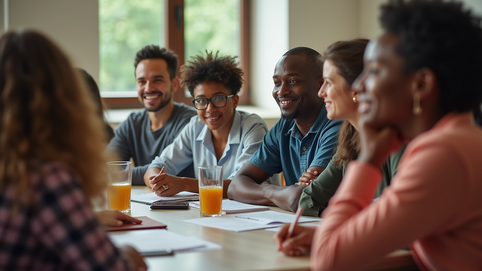 Eye-level view of a community health meeting with diverse participants
