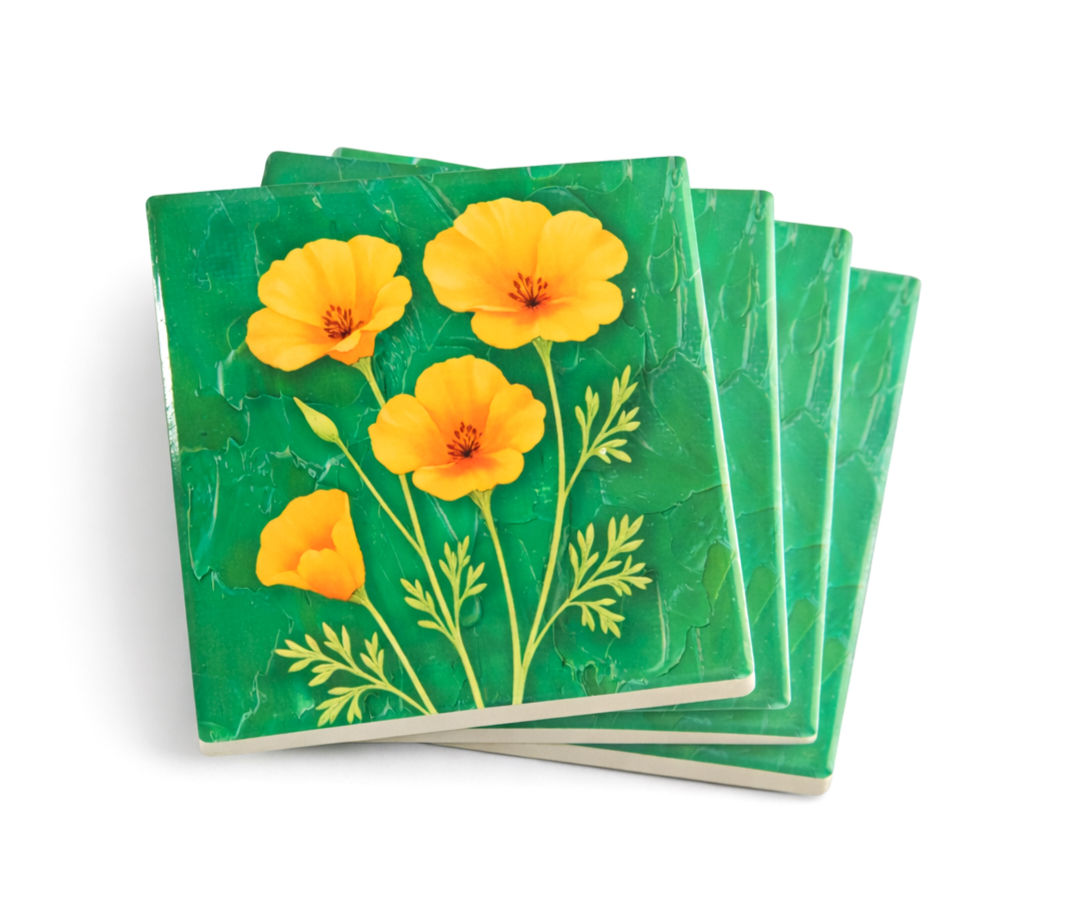 California Poppy Flower Coaster Set