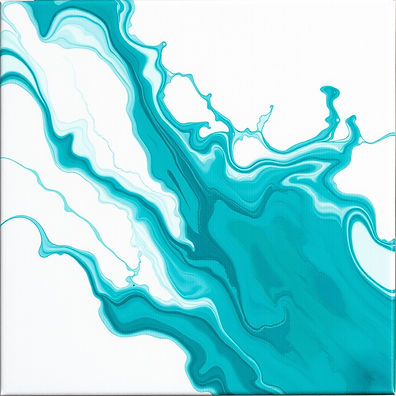 Teal and white pour paint swirling on a canvas.jpg