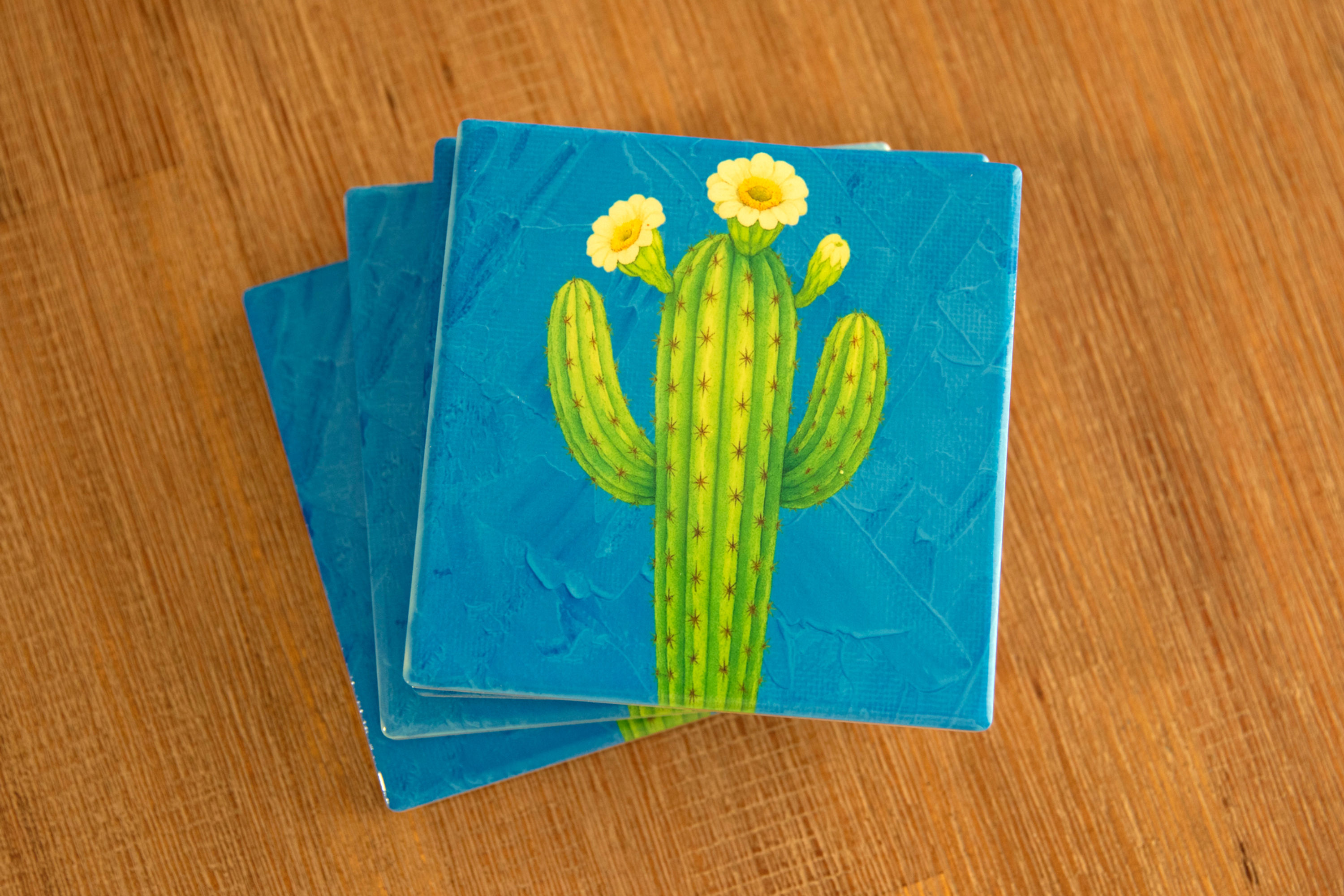 Arizona Saguaro Flower Coaster Set | Southwest Home Decor