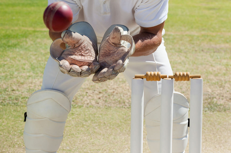 mid section of wicketkeeper catching ball behind