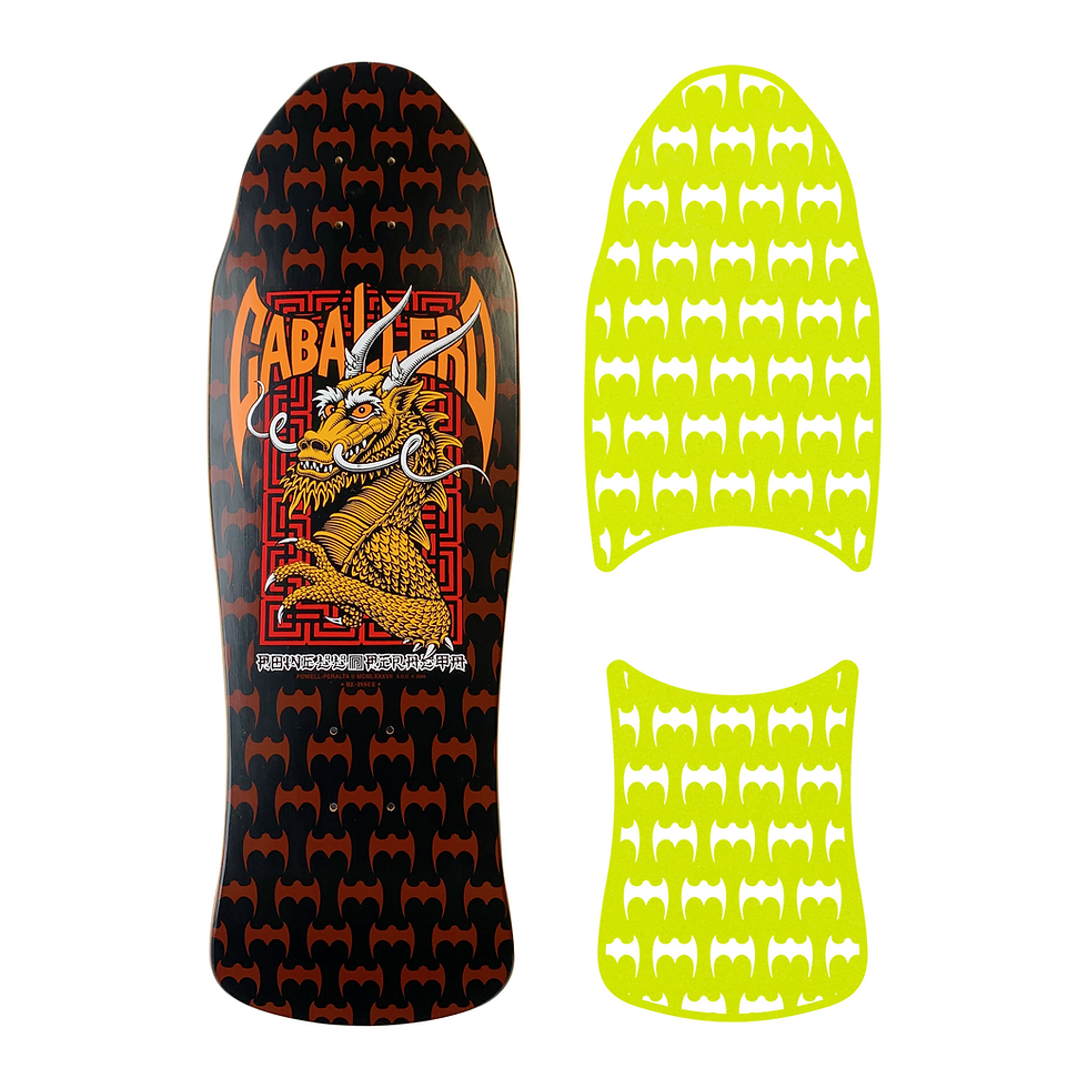 Thumbnail: Top View of Powell Peralta Caballero Dragon & Bats with Die-Cut Style grip tape with Bats cutouts  in laser cut in yellow