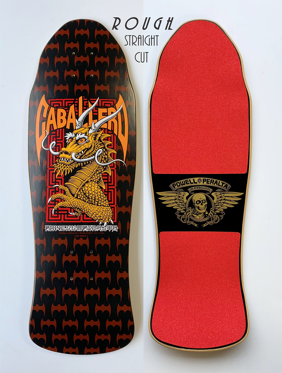 Thumbnail: Top View of Powell Peralta Caballero Dragon & Bats Street Re-issue with Die-Cut Style Grip tape laser cut by Rough GT in red