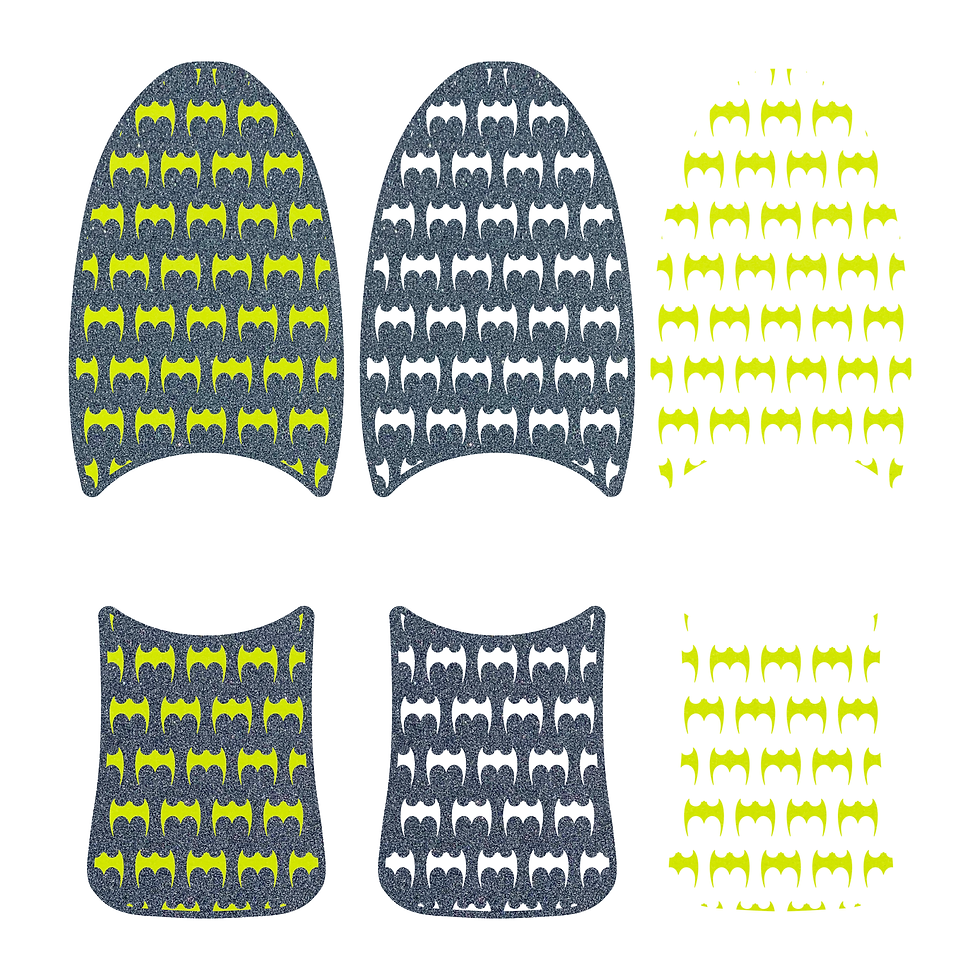 Thumbnail: Top View Powell Peralta Caballero Chinese Dragon with 69-piece Die-cut style grip tape bats cutouts in black and yellow