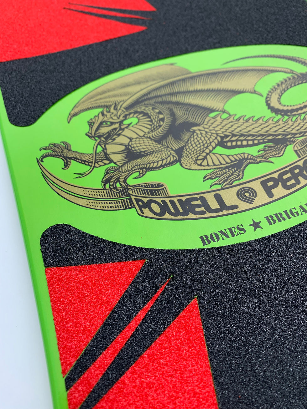 Thumbnail: Top view of Powell Peralta Tony Hawk Series 15 with 12 piece Die-cut grip tape kit laser cut by Rough in black and red