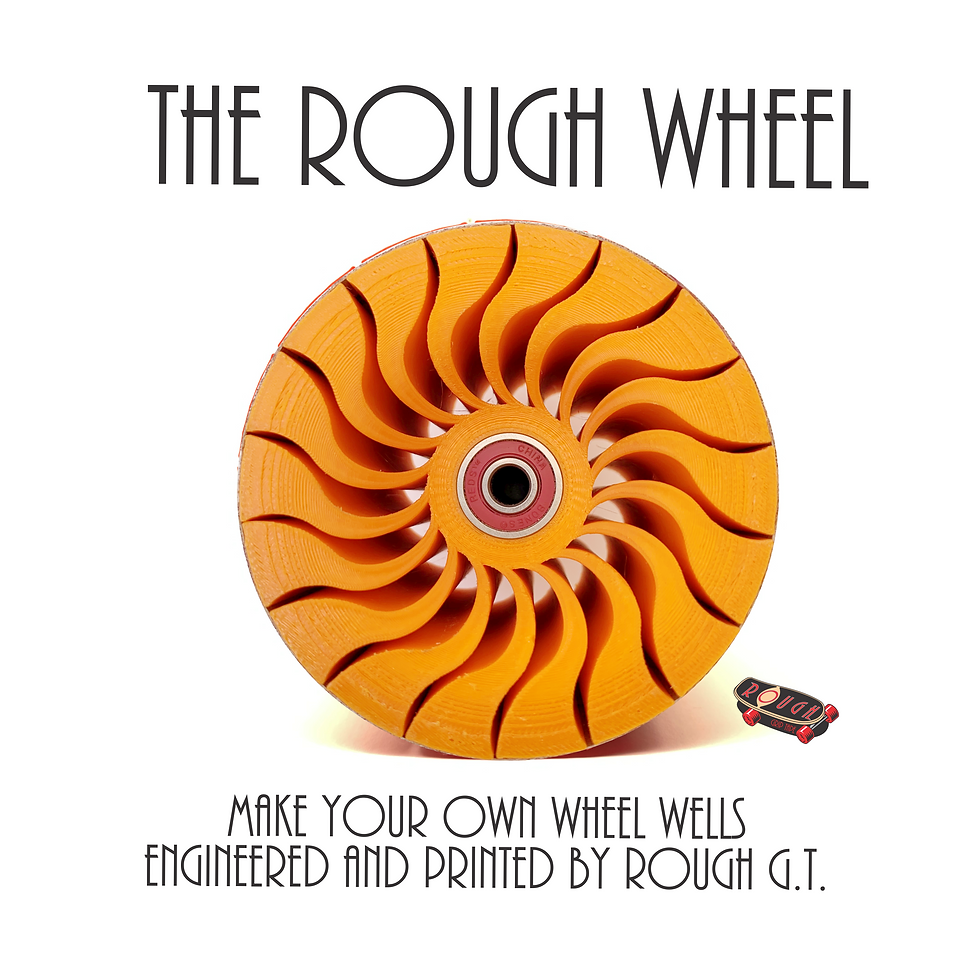 Side view of Rough Wheel, sanding wheel to make wheel wells on skateboards 3d printed by Rough in orange