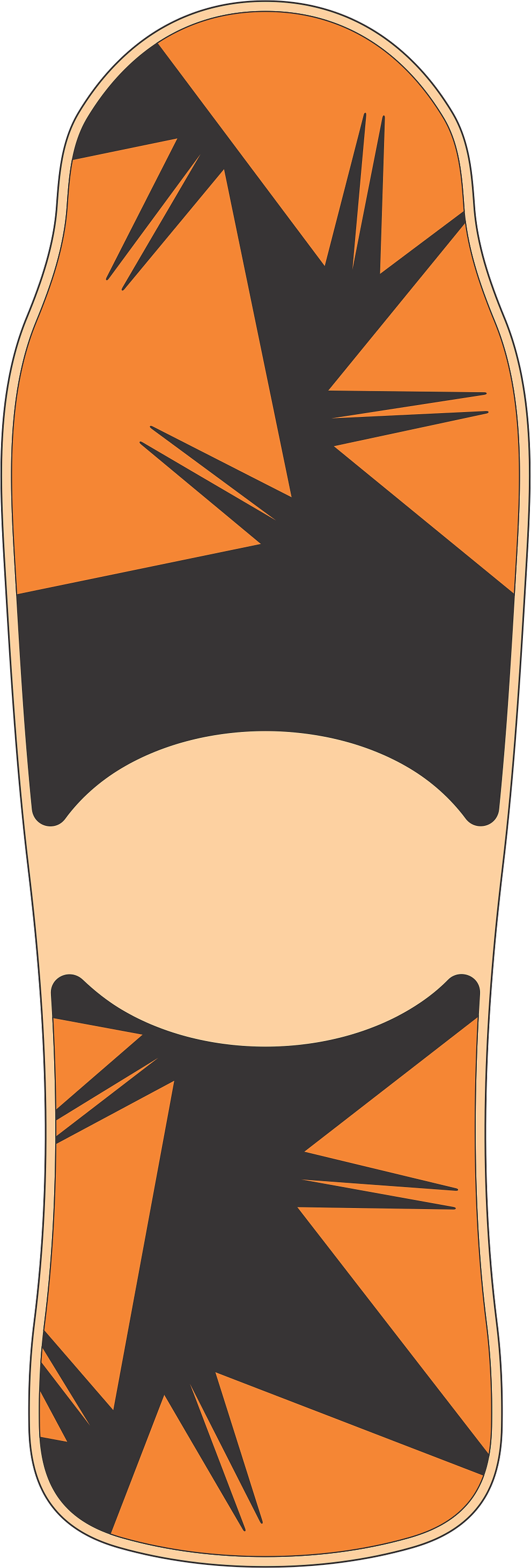 Thumbnail: Top View of Powell Peralta Tony Hawk series 15  with 12-piece Cross style grip tape laser cut by Rough GT in black and orange