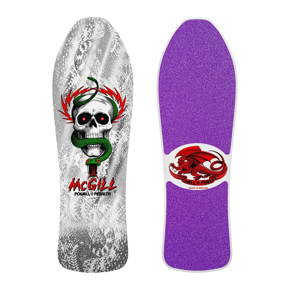 Thumbnail: Top View of Powell Peralta Mcgill series 17 with die cut style grip tape laser cut by Rough in purple