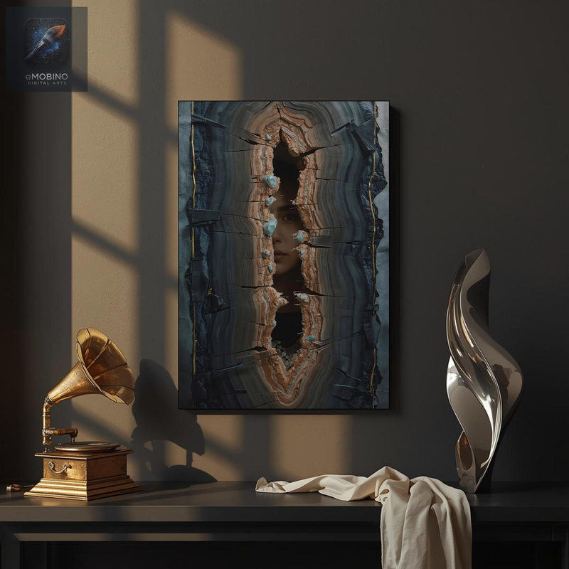 Geode Face Canvas Wall Art, Cracked Stone Portrait Print - view 2