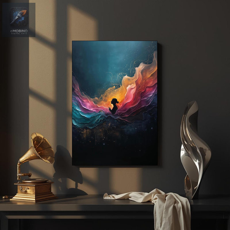 Praying Woman Canvas Wall Art, Cosmic Fluid Color Print - view 2