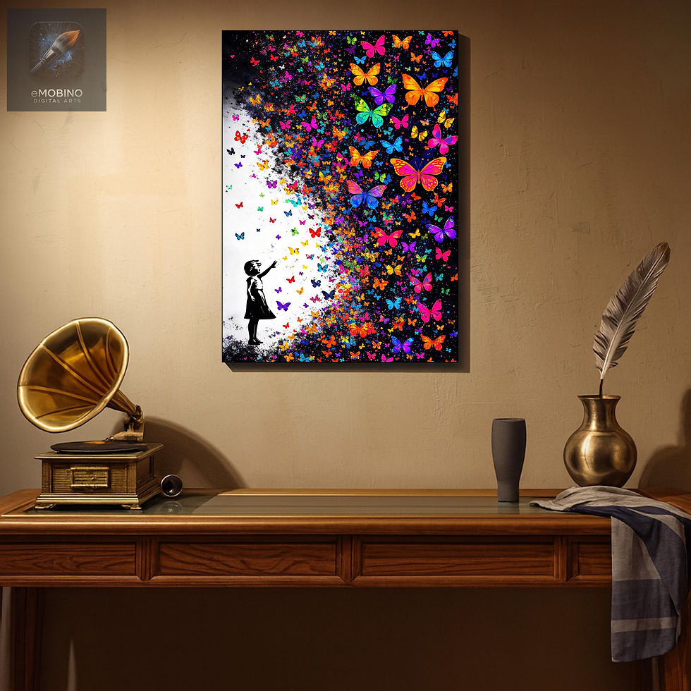 Thumbnail: Vibrant Butterfly Canvas Wall Art | Urban Art Print | Modern Silhouette Decor