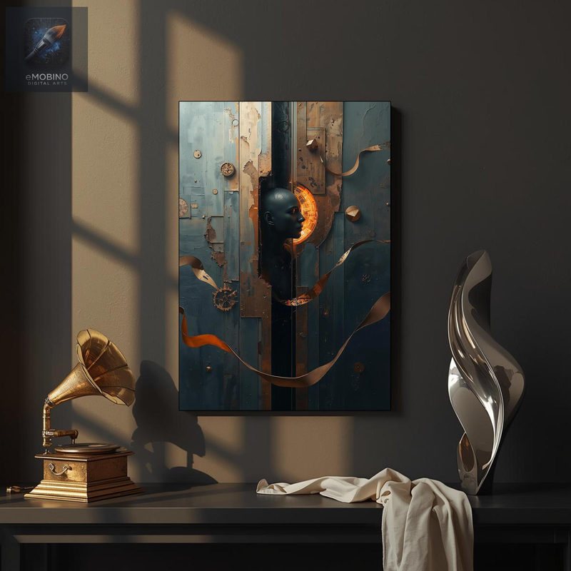 Steampunk Surreal Canvas Wall Art, Teal and Copper Portrait Print - view 2